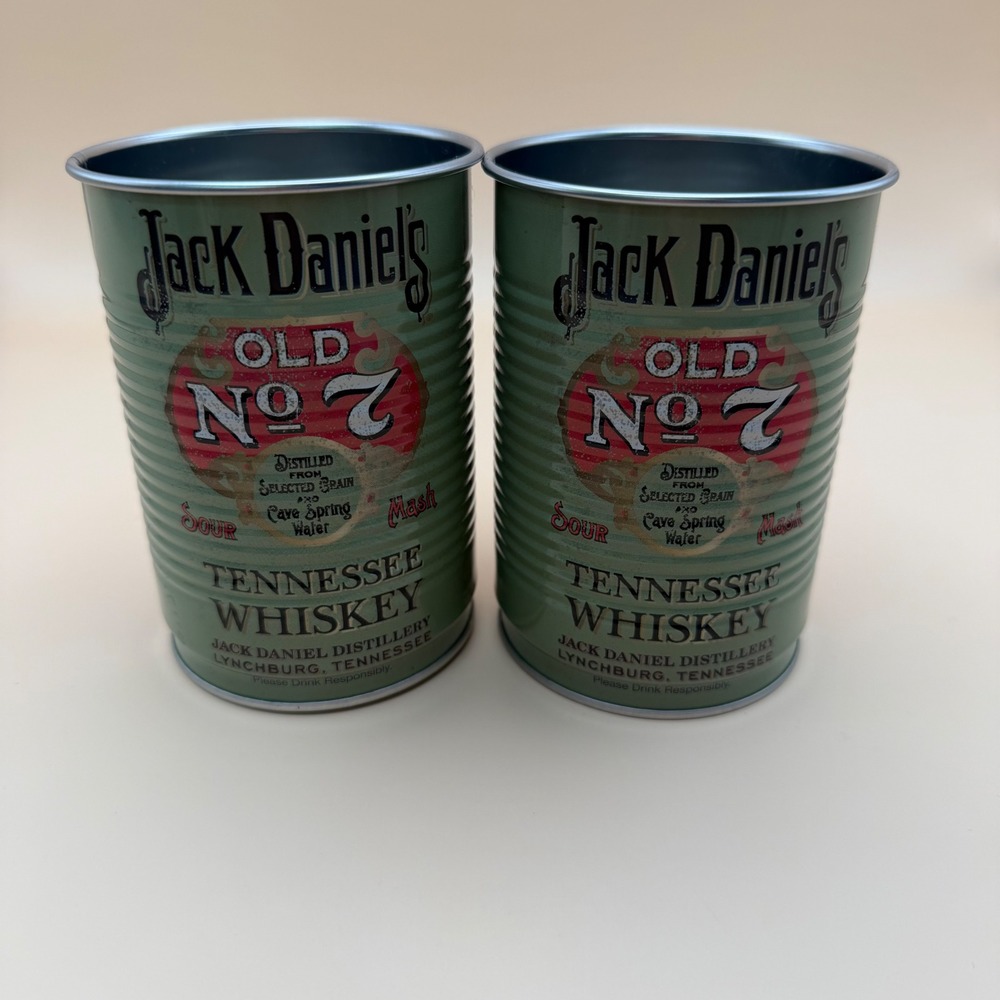 Jack Daniels Whiskey/Indian Motorcycle Metal Tin Cup Tumbler Set 2pk Distressed